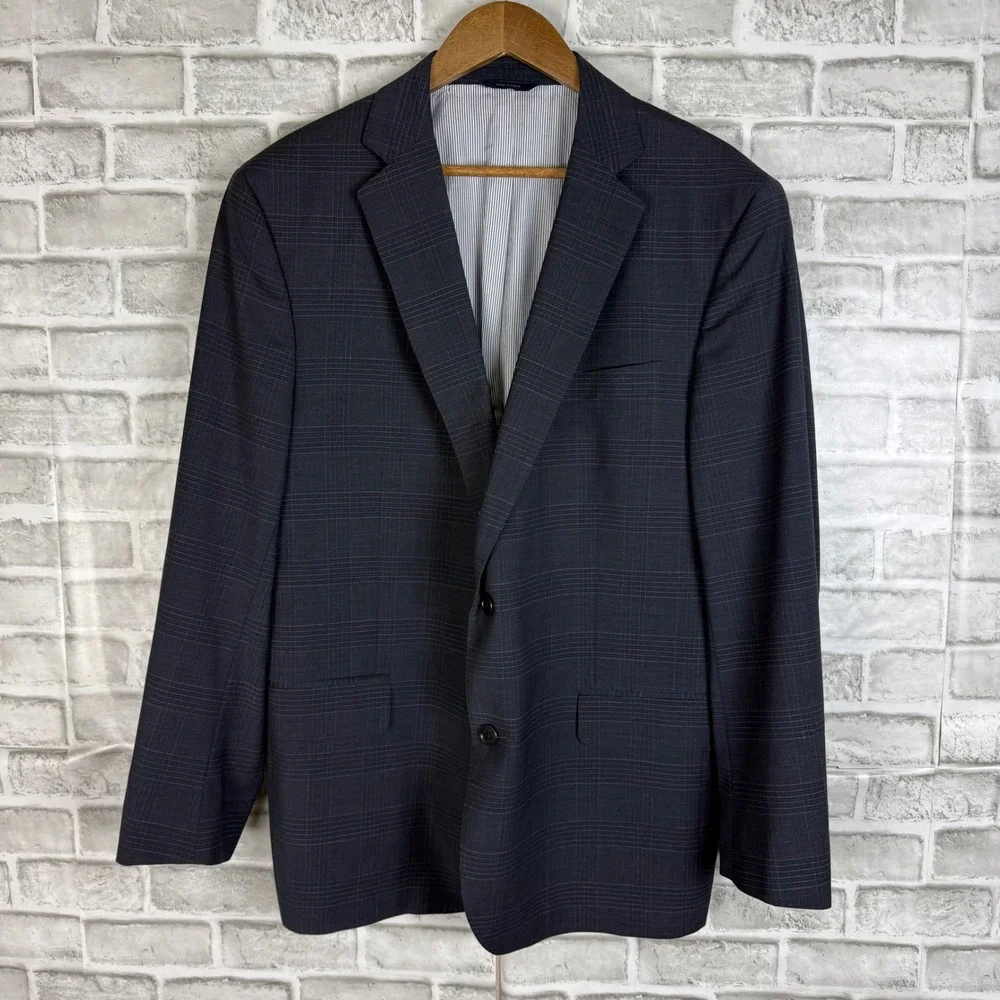 Brooks Brothers Explorer Regent Fit Blazer 46R Navy Blue Glen Plaid Wool Blend